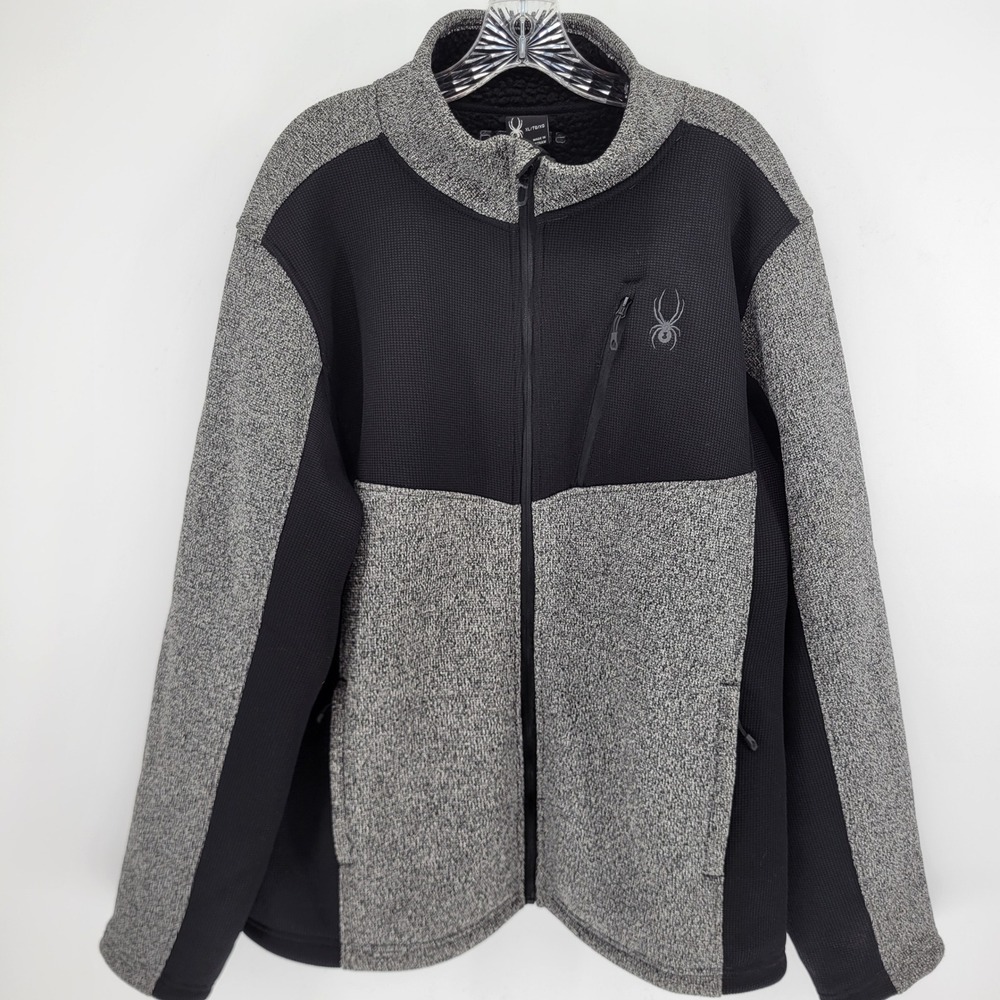Spyder Mens Full Zip Sherpa Lined Sweater Knit Jacket Grey Black XL SPFED113-065